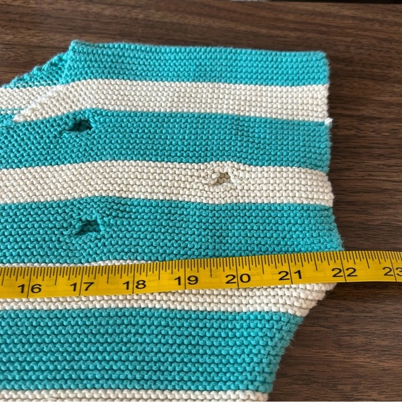BOUNDARY & CO. Striped Teal and Cream Knit Top L - Picture 9 of 10